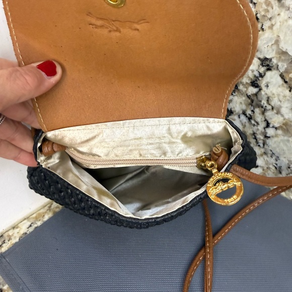 EUC Longchamp Mini Woven Leather Brown Black Crossbody Luxury Bag - Picture 9 of 10